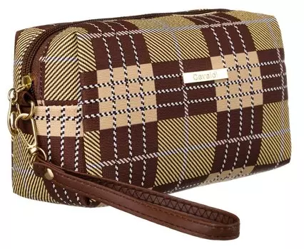 Женская косметичка из синтетического материала Cavaldi, дорожная косметичка в клетку в клетку с ремешком, темно-коричневая ROVICKY