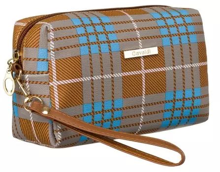 Женская косметичка из синтетического материала Cavaldi, дорожная косметичка в клетку в клетку с ремешком, коричнево-синяя ROVICKY