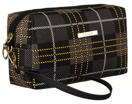 Женская косметичка из синтетического материала Cavaldi, клетчатая дорожная косметичка с ремешком, черная ROVICKY