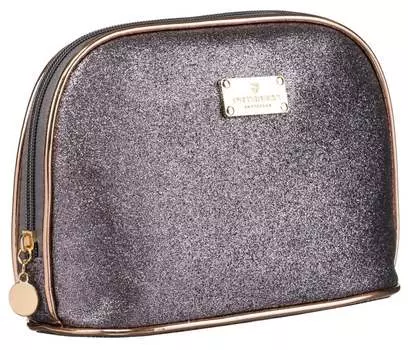 Женская косметичка PETERSON классическая округлая на молнии легкая и вместительная серо-серебристая в подарок