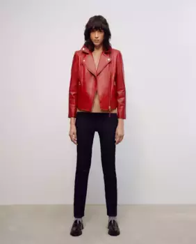 Женская кожаная байкерская куртка Woman El Corte Ingls, красный