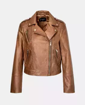 Женская кожаная куртка байкера с состаренным эффектом и отворотами Tintoretto, коричневый