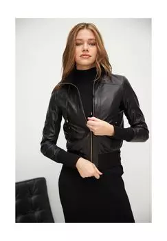Женская кожаная куртка Cara, спортивная, с трикотажными бретелями и молнией спереди RICANO, черный