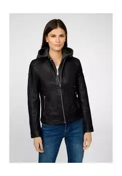 Женская кожаная куртка Ines, косуха со съемным капюшоном RICANO, черный