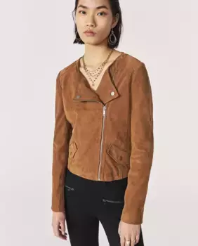 Женская кожаная куртка коричневого цвета IKKS, коричневый