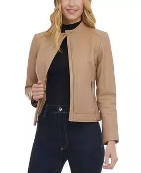 Женская кожаная куртка на молнии спереди Michael Kors, хаки