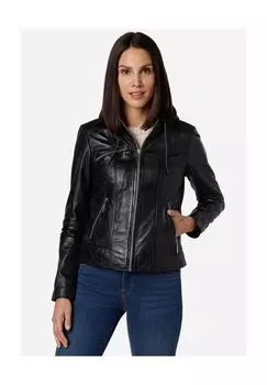 Женская кожаная куртка Nele, современная косуха со съемным капюшоном и воротником-стойкой RICANO, черный