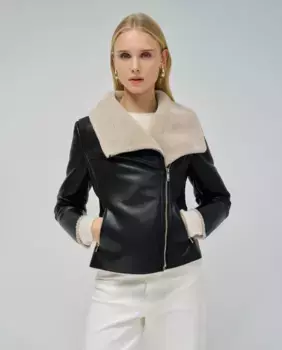 Женская кожаная куртка с эффектом меха Salsa Jeans, чёрный