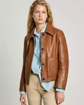 Женская кожаная куртка с застежкой на пуговицы Pepe Jeans, коричневый