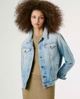 Женская кожаная куртка в стиле ковбой с приталенным кроем Pepe Jeans, синий