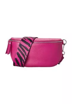 Женская кожаная поясная сумка с жаккардовым ремешком Adagio, фуксия