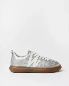 Женская кожаная спортивная обувь с логотипом Mim, серебряный