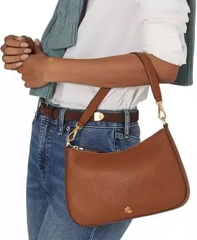 Женская кожаная сумка через плечо Danni среднего размера с перекрестием Lauren Ralph Lauren, черный