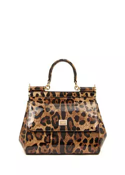Женская кожаная сумка через плечо kim sicily среднего размера с леопардовым принтом Dolce&Gabbana