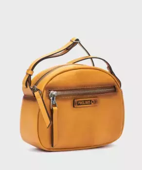 Женская кожаная сумка через плечо на молнии горчичного цвета Pikolinos, горчичный