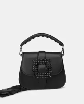 Женская кожаная сумка через плечо с квадратной деталью со стразами Alma en Pena, чёрный
