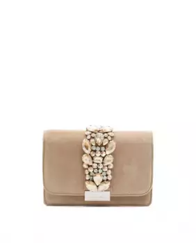 Женская кожаная сумка через плечо с ручкой-цепочкой и стразами Alma en Pena, бежевый