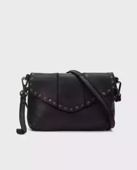 Женская кожаная сумка через плечо с заклепками и застежкой-молнией черного цвета Pikolinos