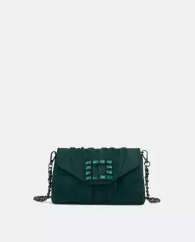 Женская кожаная сумка через плечо с застежкой с драгоценными камнями Alma en Pena, темно-зеленый