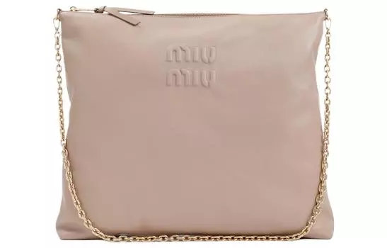 Женская кожаная сумка через плечо, телесного цвета MIU MIU