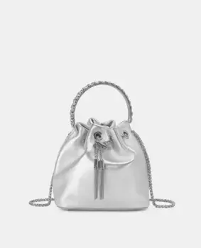 Женская кожаная сумка-мешок с ручкой-цепочкой Alma en Pena, серебрянный