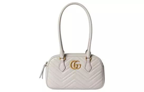 Женская кожаная сумка-труба GG Marmont на одно плечо, светло-серая GUCCI