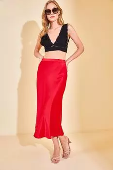 Женская красная атласная юбка-миди XHAN, красный