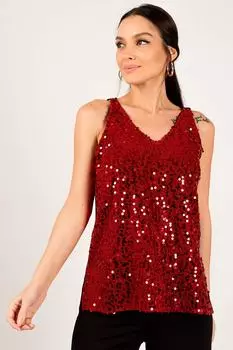 Женская красная блузка без рукавов с v-образным вырезом и пайетками спереди armonika, красный