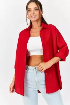 Женская красная длинная базовая рубашка оверсайз armonika, красный