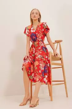 Женская красная фиолетовая двубортная юбка с воротником и воланами из вискозной ткани ALC-X4373 Trend Alaat Stili, красный