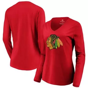 Женская красная футболка Fanatics с логотипом Chicago Blackhawks и v-образным вырезом с длинными рукавами Fanatics