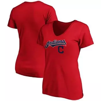 Женская красная футболка Fanatics с логотипом команды Cleveland Indians Team и v-образным вырезом Fanatics