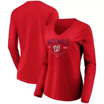 Женская красная футболка Fanatics с логотипом Washington Nationals Core Live For It с v-образным вырезом и длинными рукавами Fanatics