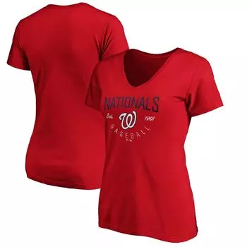 Женская красная футболка Fanatics с v-образным вырезом и логотипом Washington Nationals Live For It Fanatics