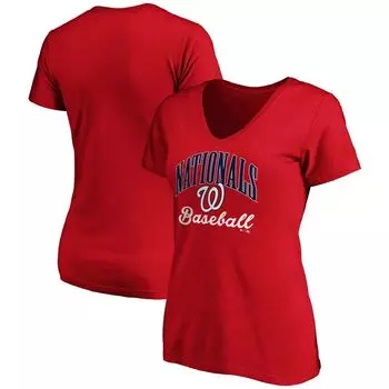 Женская красная футболка Fanatics с v-образным вырезом и надписью Washington Nationals Victory Script Fanatics