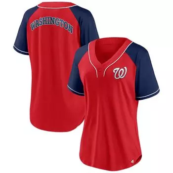 Женская красная футболка Fanatics с v-образным вырезом в стиле реглан и логотипом Washington Nationals Fanatics