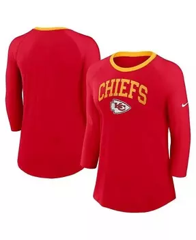 Женская красная футболка Kansas City Chiefs реглан с рукавом 3/4 Nike, красный