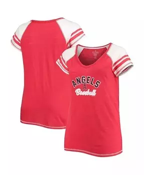 Женская красная футболка Los Angeles Angels Curvy Colorblock Tri-Blend реглан с v-образным вырезом Soft As A Grape, красный