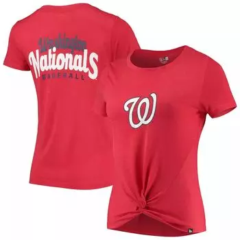 Женская красная футболка New Era Washington Nationals 2-Hit с перекручиванием спереди Burnout New Era