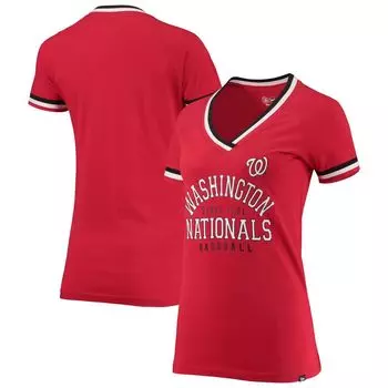 Женская красная футболка New Era Washington Nationals с v-образным вырезом реглан New Era
