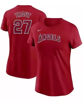 Женская красная футболка с именем и номером Майка Траута Los Angeles Angels Nike, красный