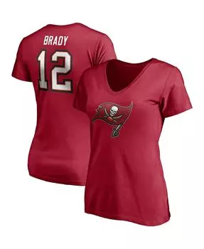 Женская красная футболка с изображением игрока Tom Brady Tampa Bay Buccaneers, именем и номером, с v-образным вырезом Fanatics, красный
