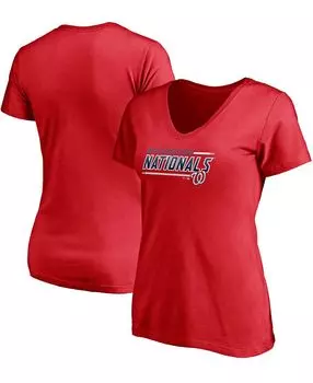 Женская красная футболка с V-образным вырезом размера плюс Washington Nationals Fanatics, красный