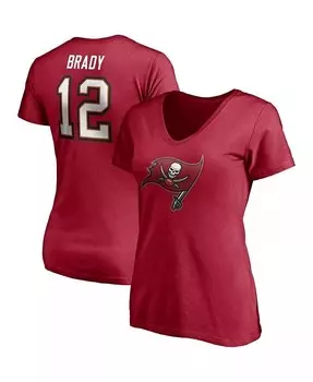 Женская красная футболка с v-образным вырезом с именем и номером игрока Tom Brady Buccaneers Tampa Bay Buccaneers Fanatics, красный