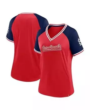 Женская красная футболка с v-образным вырезом St. Louis Cardinals Glitz and Glam League Diva Raglan Fanatics, красный