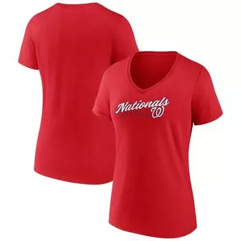Женская красная футболка с v-образным вырезом и логотипом Fanatics Washington Nationals One & Only Fanatics