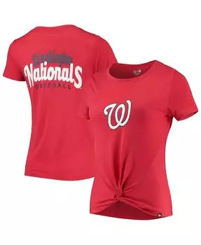 Женская красная футболка Washington Nationals 2-Hit Front Twist Burnout New Era, красный