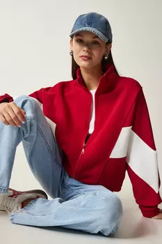 Женская красная толстовка в рубчик на молнии Happiness stanbul, красный