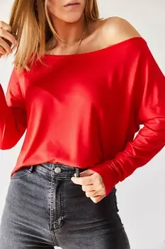 Женская красная вискозная блузка с вырезом «лодочка» XHAN, красный