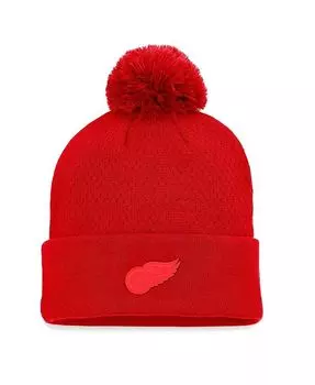 Женская красная вязаная шапка Detroit Red Wings Authentic Pro Road с манжетами и помпоном Fanatics, красный